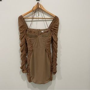 House of CB Sebastiana mocha ruched corset mini dress
